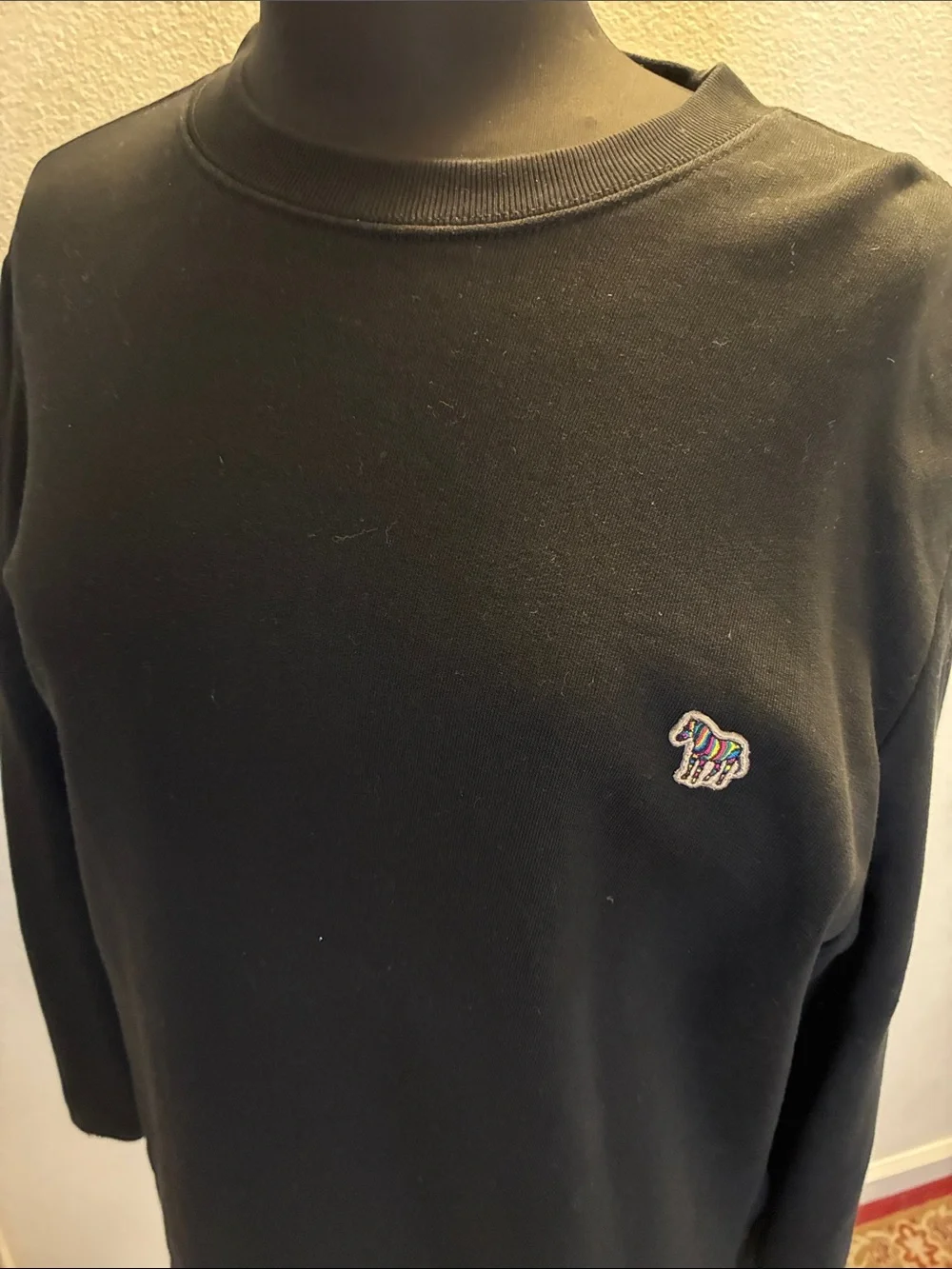 Paul Smith Black Crewneck Sweater/sweatshirt with Multicolor Zebra Emblem Sz XL